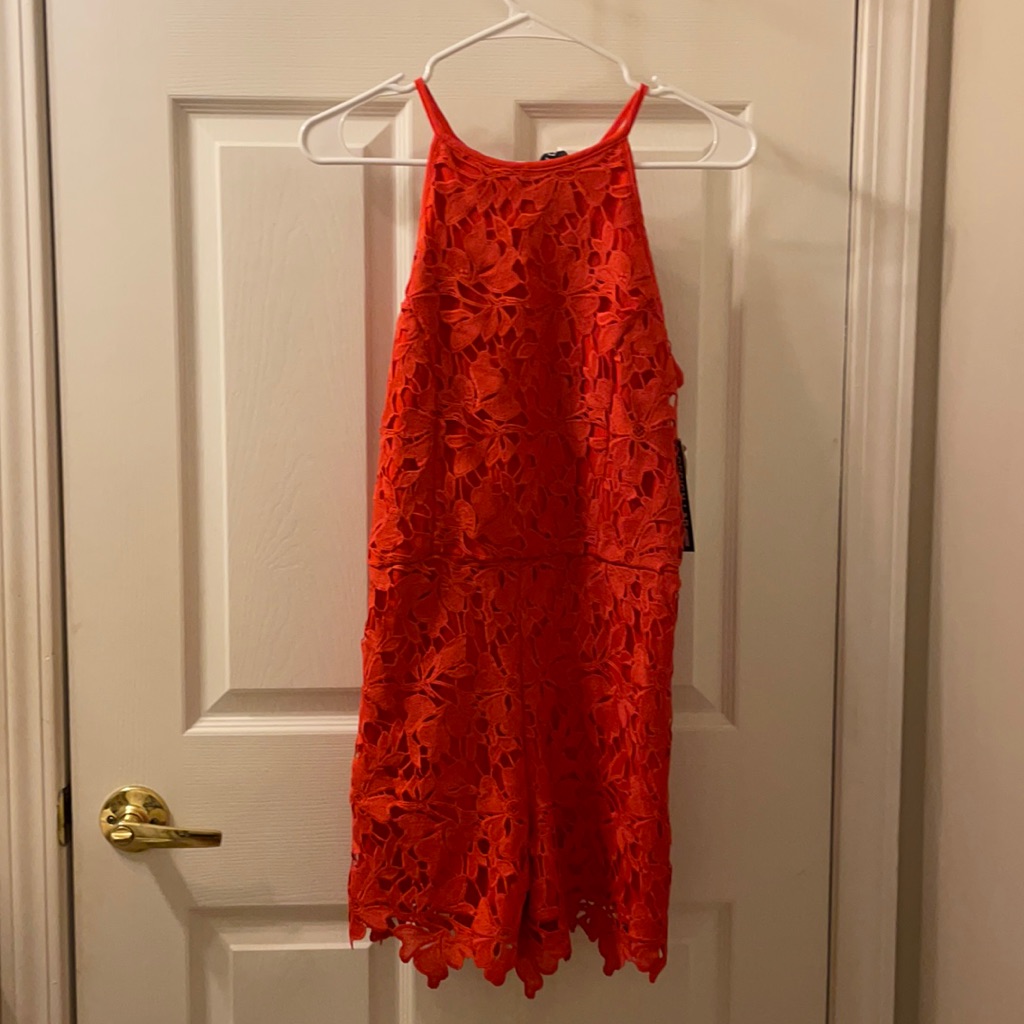 Design Lab Orange/Red Lace Romper Nwt